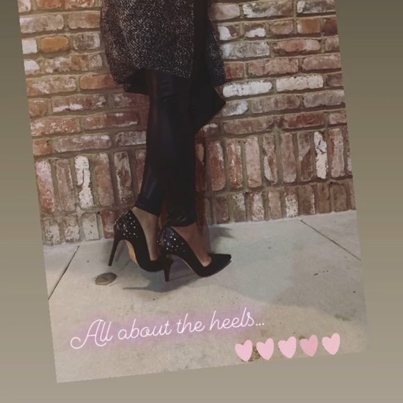 Black Stilettos W/ Gold and Sliver Studs (used 1x) - Picture 3 of 9